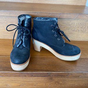 Black Suede Platform Clog Boot 40
